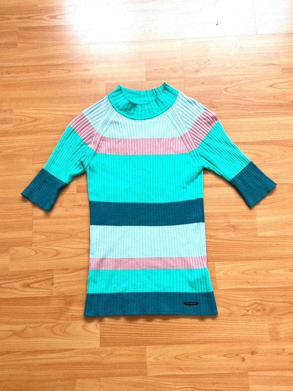 Numph Mockneck Ribbed Colorblock Striped Sweater Top